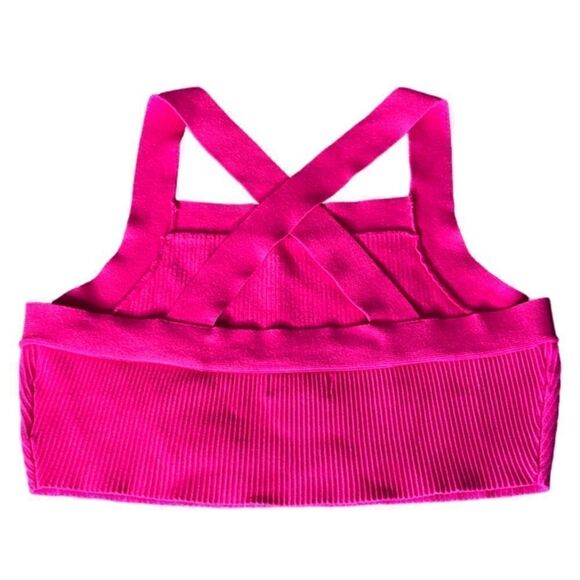House of Harlow 1960 Wide Strap Cross Back Ribbed Crop Top, Hot Pink. Large. NWT - Picture 2 of 11